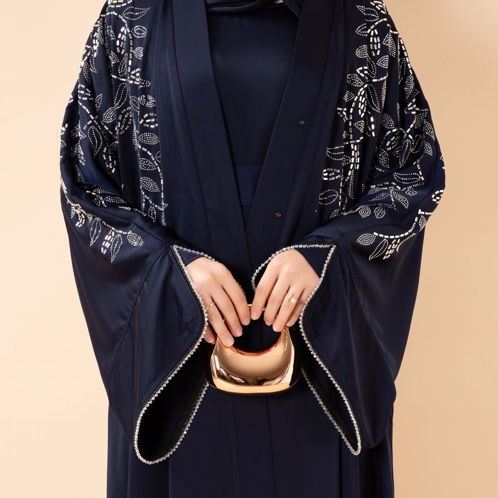 Leaf Embellishment Satin 3-Piece Abaya Set for Eid (MOA244)