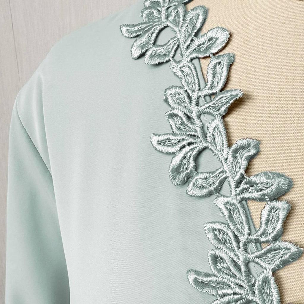 Leaf Lace Trim Abaya | Elegant Embroidered Open-Front Maxi Dress(MOA255)