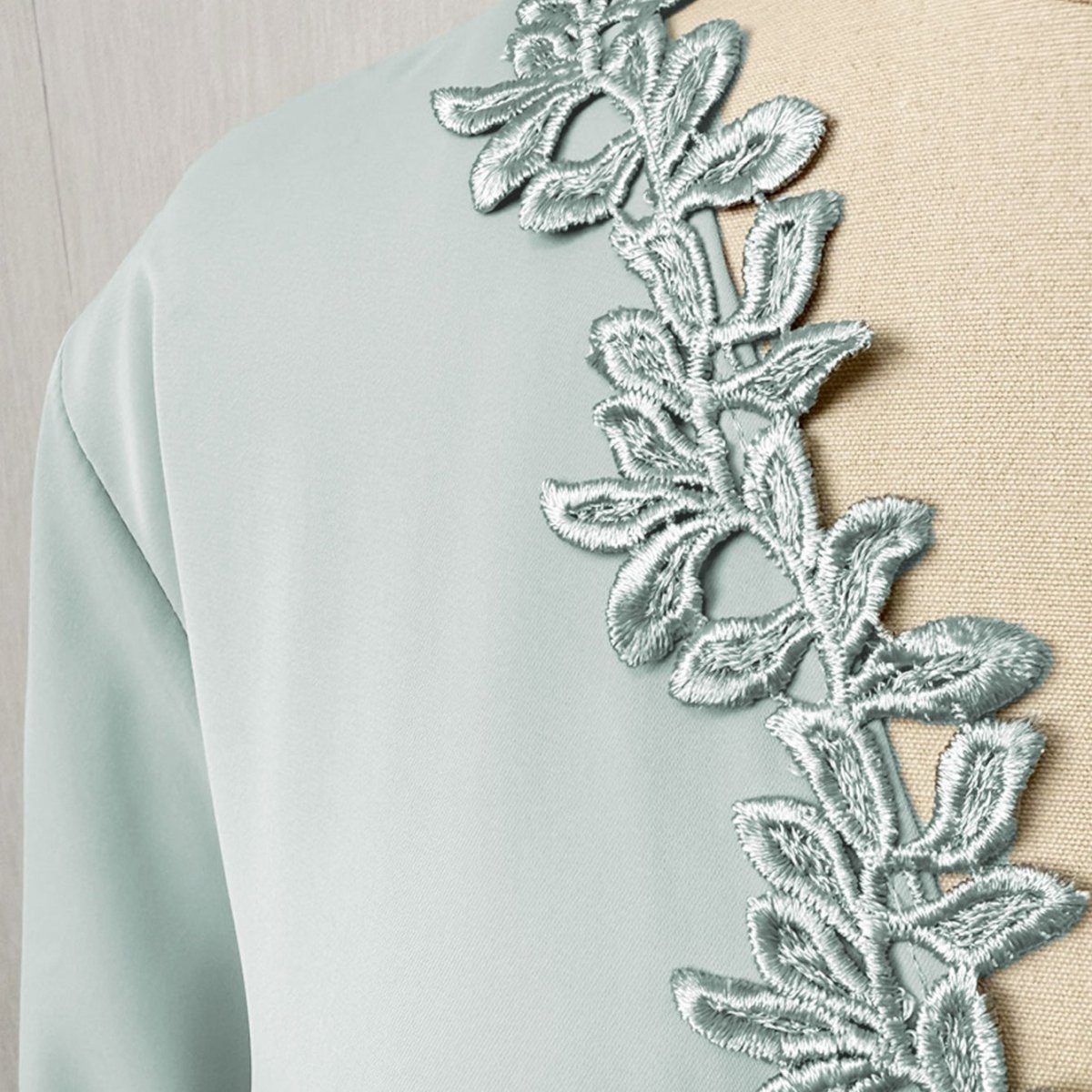 Leaf Lace Trim Abaya | Elegant Embroidered Open-Front Maxi Dress(MOA255)