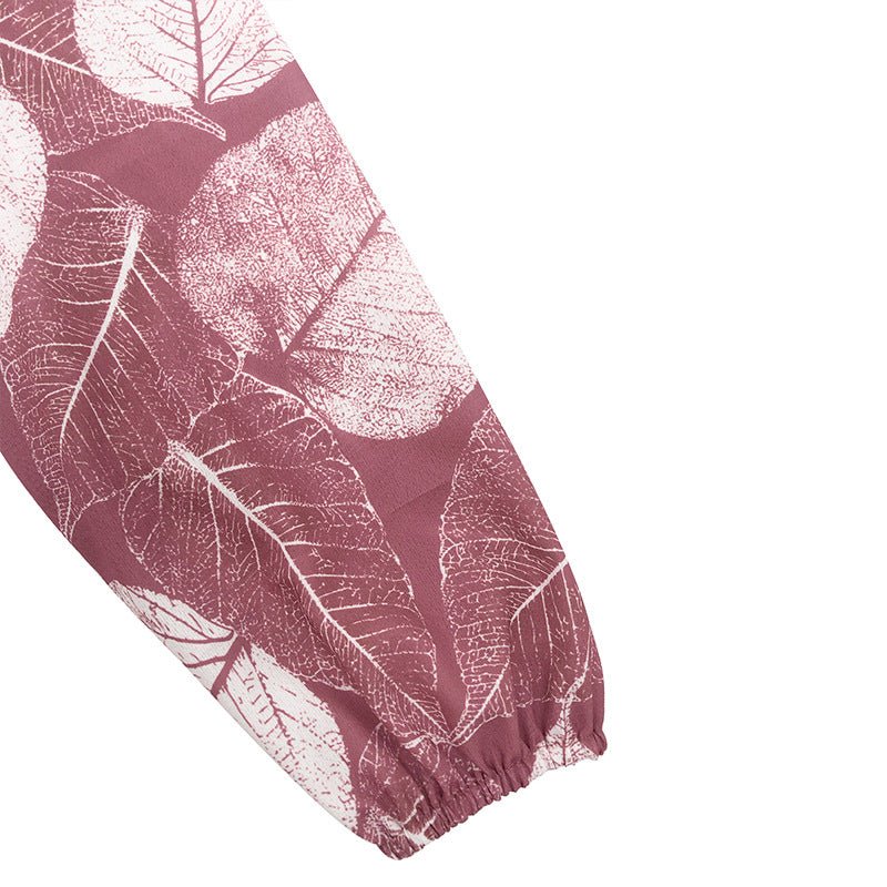 Leaf Print Chiffon Dress with Pleated Skirt (MA405)