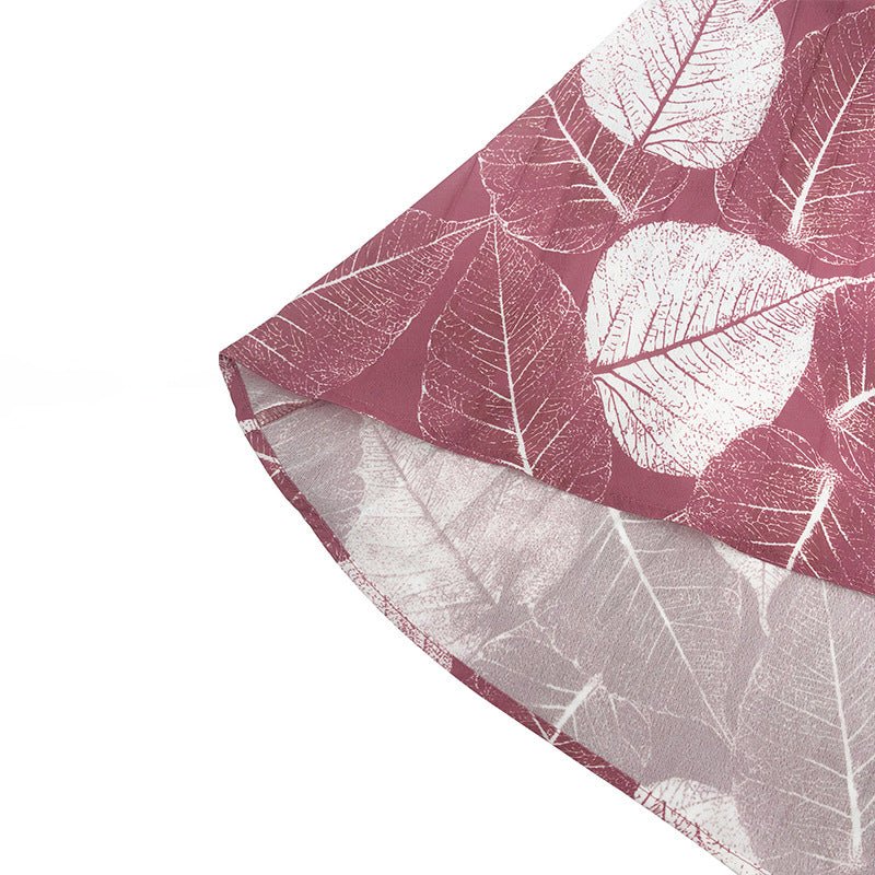 Leaf Print Chiffon Dress with Pleated Skirt (MA405)