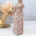 Leaf Print Chiffon Dress with Pleated Skirt (MA405)