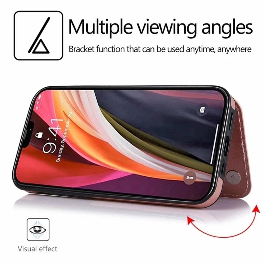 Leather Retro Card Holder Flip Cover for iPhone 11 12 13 14 Pro Max Mini Wallet Case iPhone 11 PU Leather Flip Cover Wallet Case For iPhone