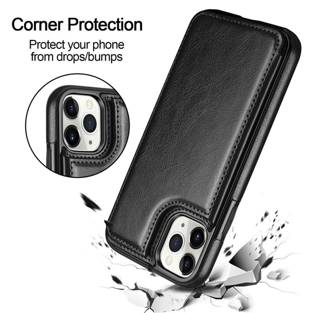 Leather Retro Card Holder Flip Cover for iPhone 11 12 13 14 Pro Max Mini Wallet Case iPhone 11 PU Leather Flip Cover Wallet Case For iPhone