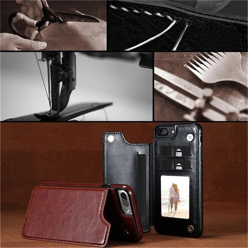 Leather Retro Card Holder Flip Cover for iPhone 11 12 13 14 Pro Max Mini Wallet Case iPhone 11 PU Leather Flip Cover Wallet Case For iPhone