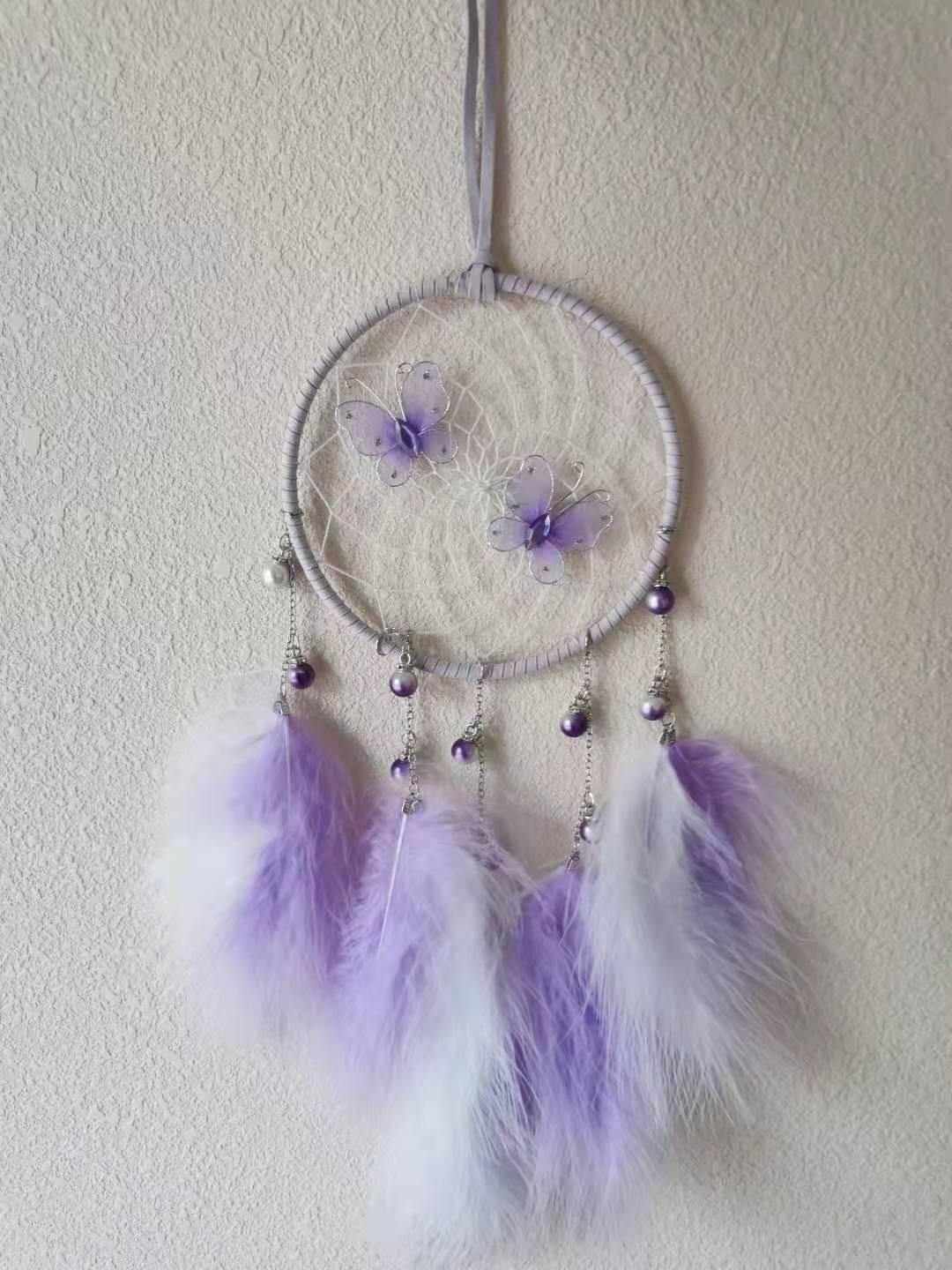 LED Dream Catcher Lamp Flying Wind Chimes Lighting Dream-catcher Handmade Ornaments Traditional Gifts Feather Pendant Romantic Creative Wall Hanging Home Wall Decoration Ornament Craft Native American Style