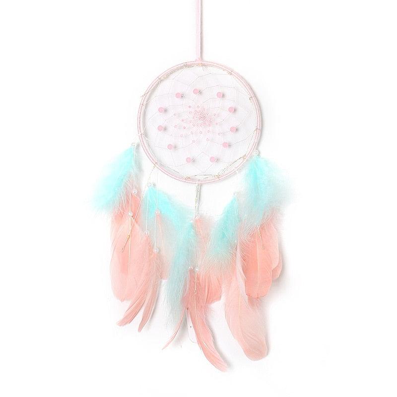 LED Dream Catcher Lamp Flying Wind Chimes Lighting Dream-catcher Handmade Ornaments Traditional Gifts Feather Pendant Romantic Creative Wall Hanging Home Wall Decoration Ornament Craft Native American Style