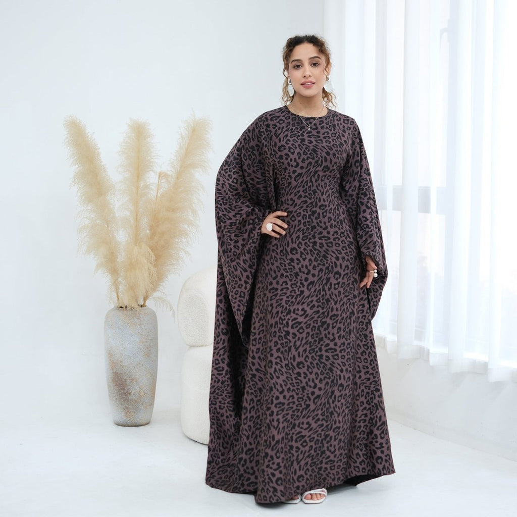 Leopard Print Batwing Maxi Dress(MA450)