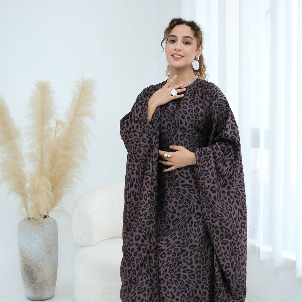 Leopard Print Batwing Maxi Dress(MA450)