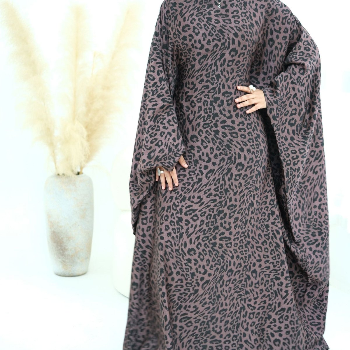 Leopard Print Batwing Maxi Dress(MA450)