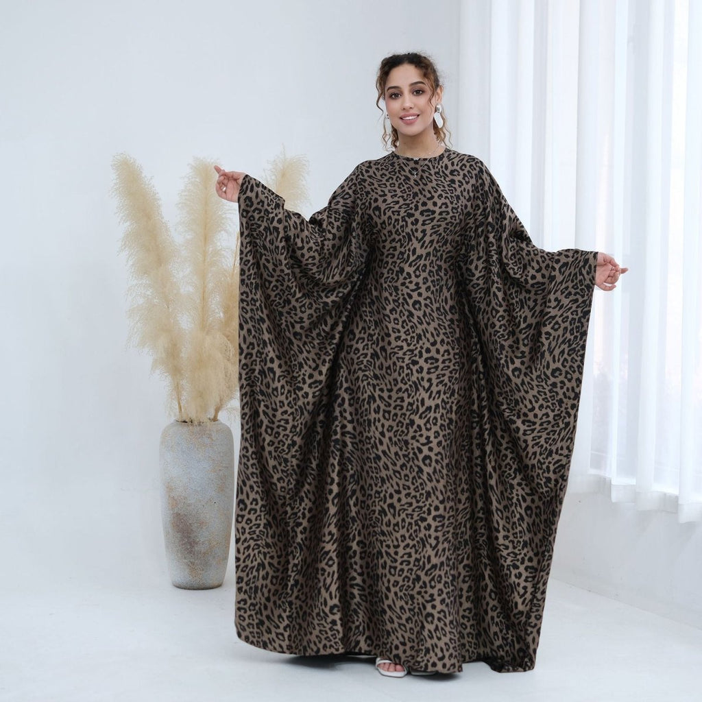 Leopard Print Batwing Maxi Dress(MA450)