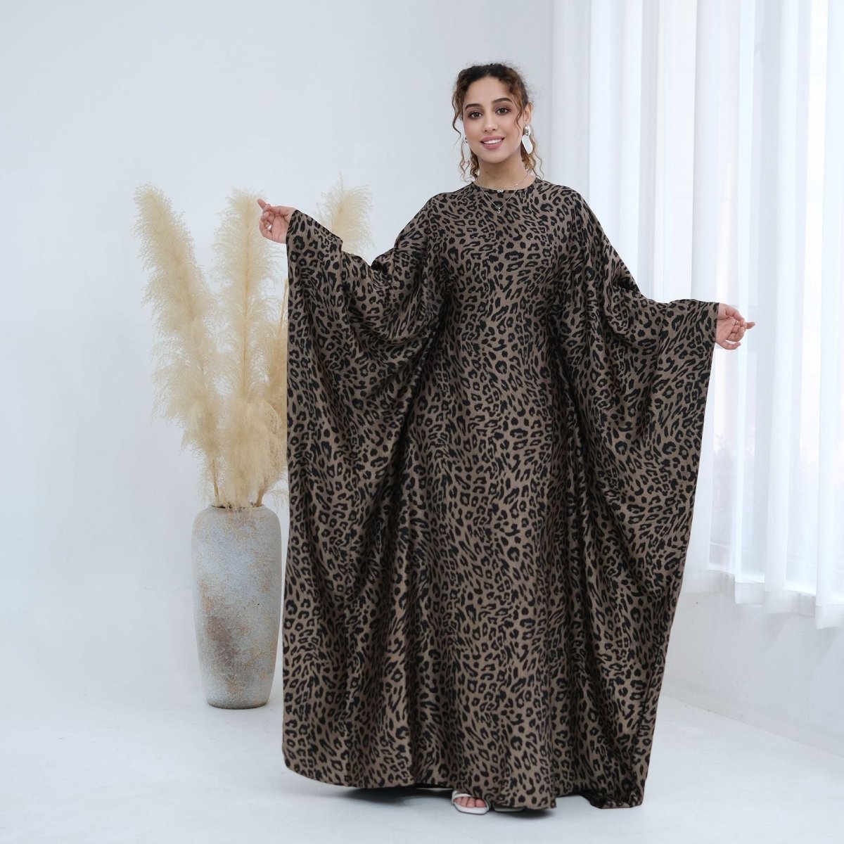 Leopard Print Batwing Maxi Dress(MA450)