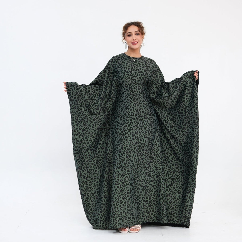 Leopard Print Batwing Maxi Dress(MA450)