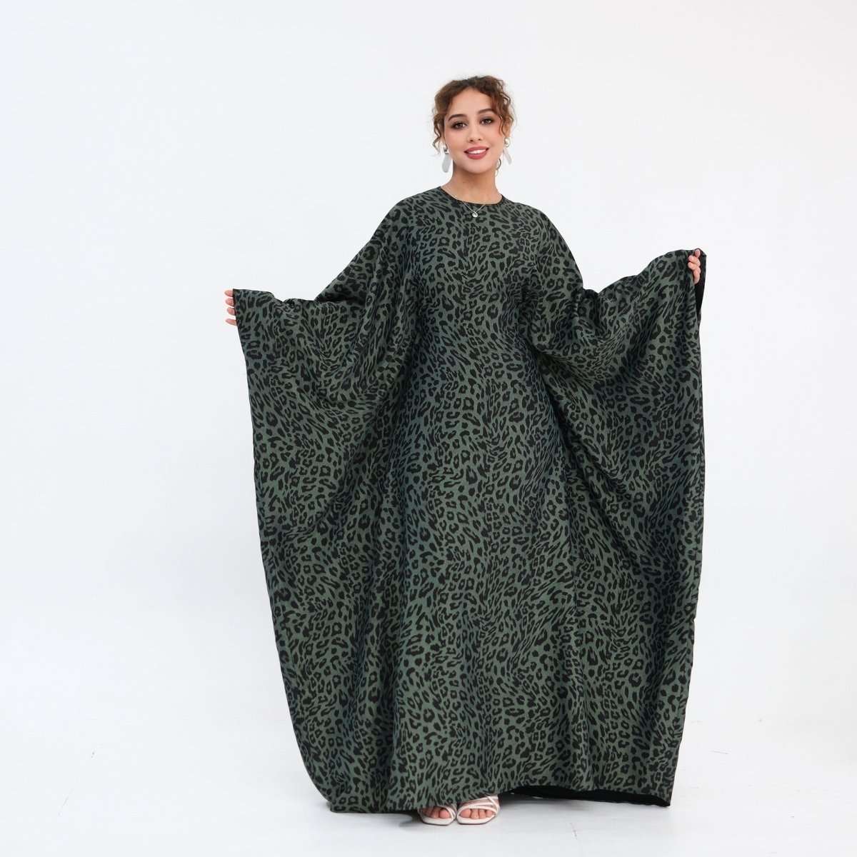 Leopard Print Batwing Maxi Dress(MA450)