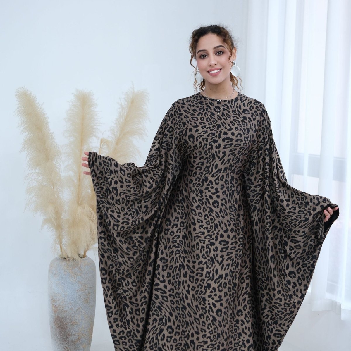 Leopard Print Batwing Maxi Dress(MA450)