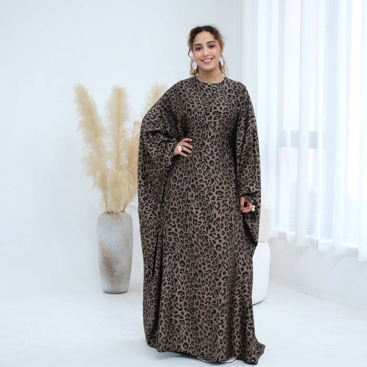 Leopard Print Batwing Maxi Dress(MA450)