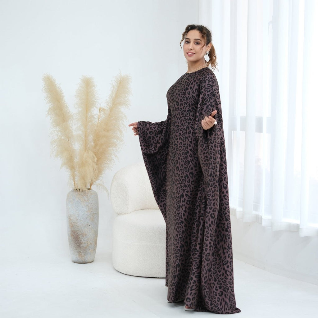 Leopard Print Batwing Maxi Dress(MA450)