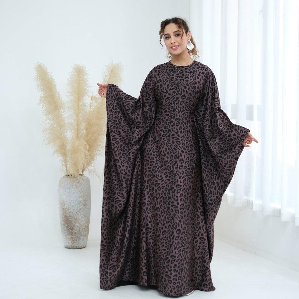 Leopard Print Batwing Maxi Dress(MA450)