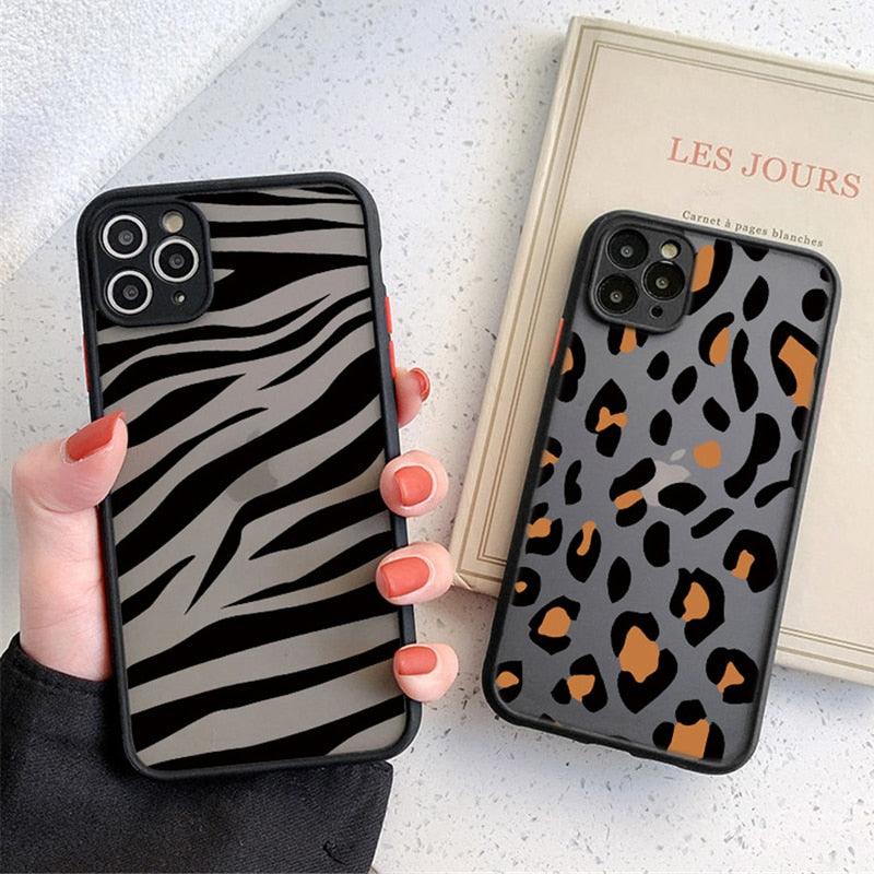 Leopard Print Elegant Pattern Protective Phone Case Translucent Hard Back With Silicone Leopard Pattern Phone Case For Iphone 11 Pro Max 12 13 Mini X Xs Max 7 8 Plus Mobile Phone Protective Case