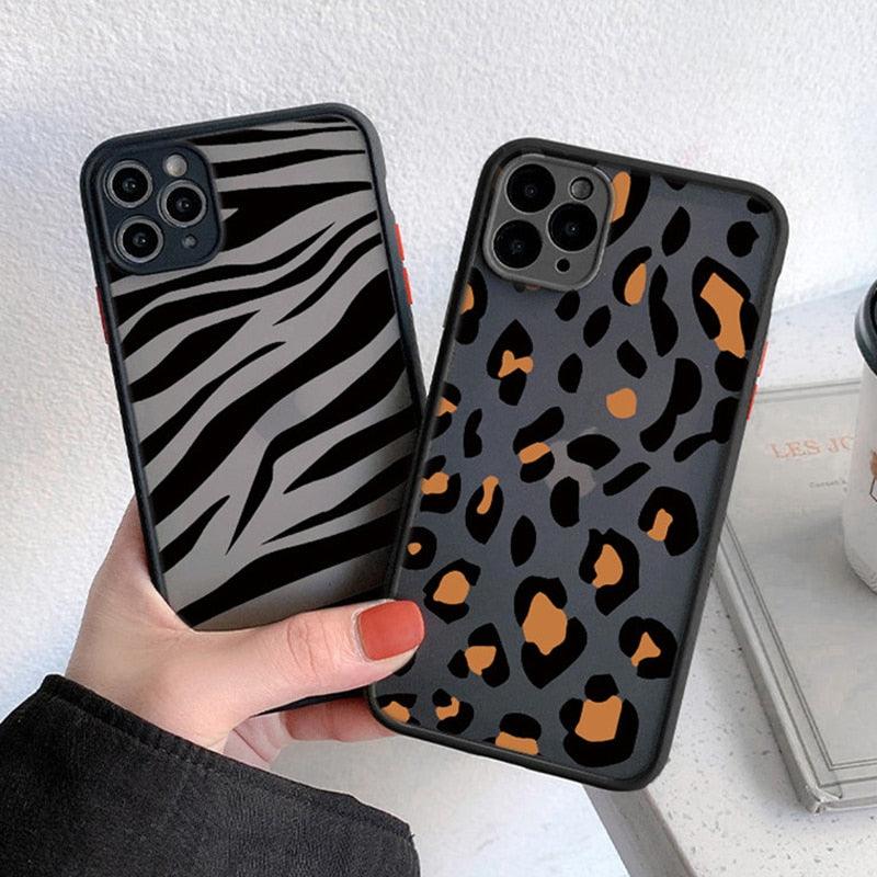 Leopard Print Elegant Pattern Protective Phone Case Translucent Hard Back With Silicone Leopard Pattern Phone Case For Iphone 11 Pro Max 12 13 Mini X Xs Max 7 8 Plus Mobile Phone Protective Case