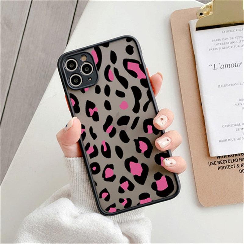 Leopard Print Elegant Pattern Protective Phone Case Translucent Hard Back With Silicone Leopard Pattern Phone Case For Iphone 11 Pro Max 12 13 Mini X Xs Max 7 8 Plus Mobile Phone Protective Case