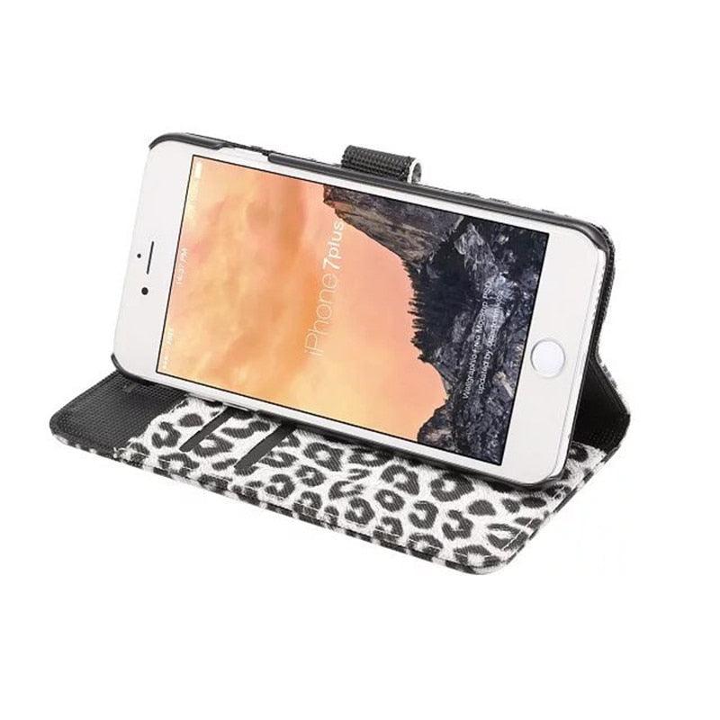 Leopard Print PU Leather Flip Cover Wallet Kickstand Feature with Card Slots Holder Magnetic Clasp Case For iPhone 14 13 12 11 Pro Max Mini 8 Plus 7 X XS XR SE Leather Leopard Flip Cover Luxury Wallet Phone Case