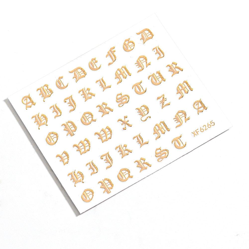 Letter 3D Decals Nail Art Stickers English Old Font Black Number Tattoo Nails Design Water Sliders Manicure Decoration 3D Nail Supplies Holographic Old English Character Nail Self-Adhesive Sticker English Font Design Manicure Decorations Accessories
