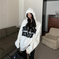 Letter Print Knit Pullover Hooded Sweater Top(MS170)