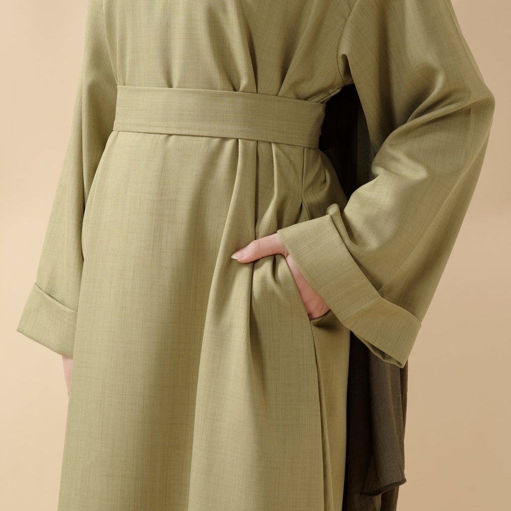 Linen Plain Abaya with Pockets 2-Piece Set (MA043)