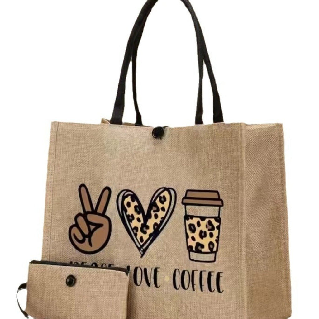 Linen Printed Tote Bag Set Natural Eco-Friendly Two-Piece Bag with Coin Purse(MAC258)