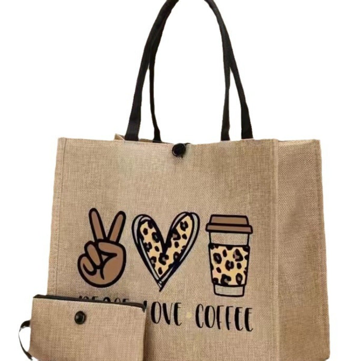 Linen Printed Tote Bag Set Natural Eco-Friendly Two-Piece Bag with Coin Purse(MAC258)