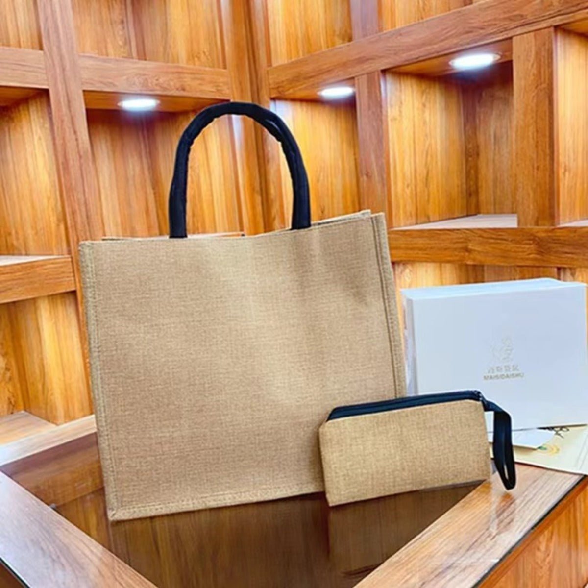 Linen Printed Tote Bag Set Natural Eco-Friendly Two-Piece Bag with Coin Purse(MAC258)