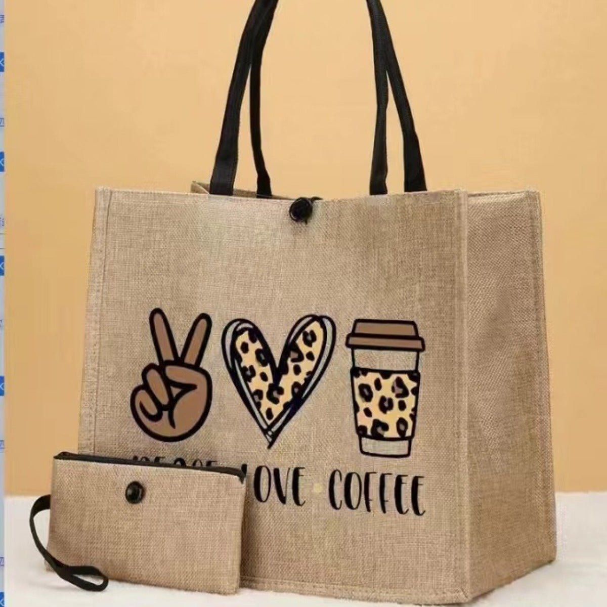 Linen Printed Tote Bag Set Natural Eco-Friendly Two-Piece Bag with Coin Purse(MAC258)