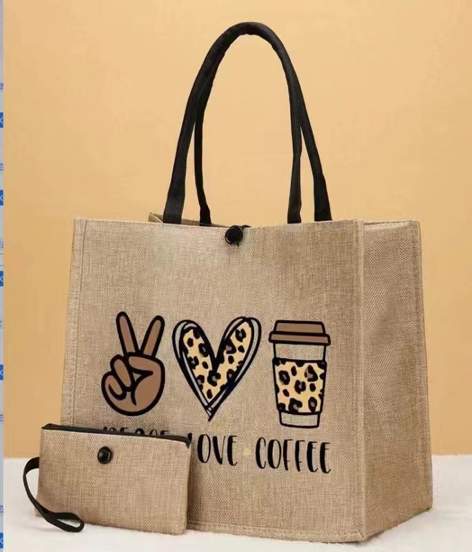Linen Printed Tote Bag Set Natural Eco-Friendly Two-Piece Bag with Coin Purse(MAC258)