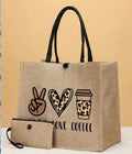 Linen Printed Tote Bag Set Natural Eco-Friendly Two-Piece Bag with Coin Purse(MAC258)