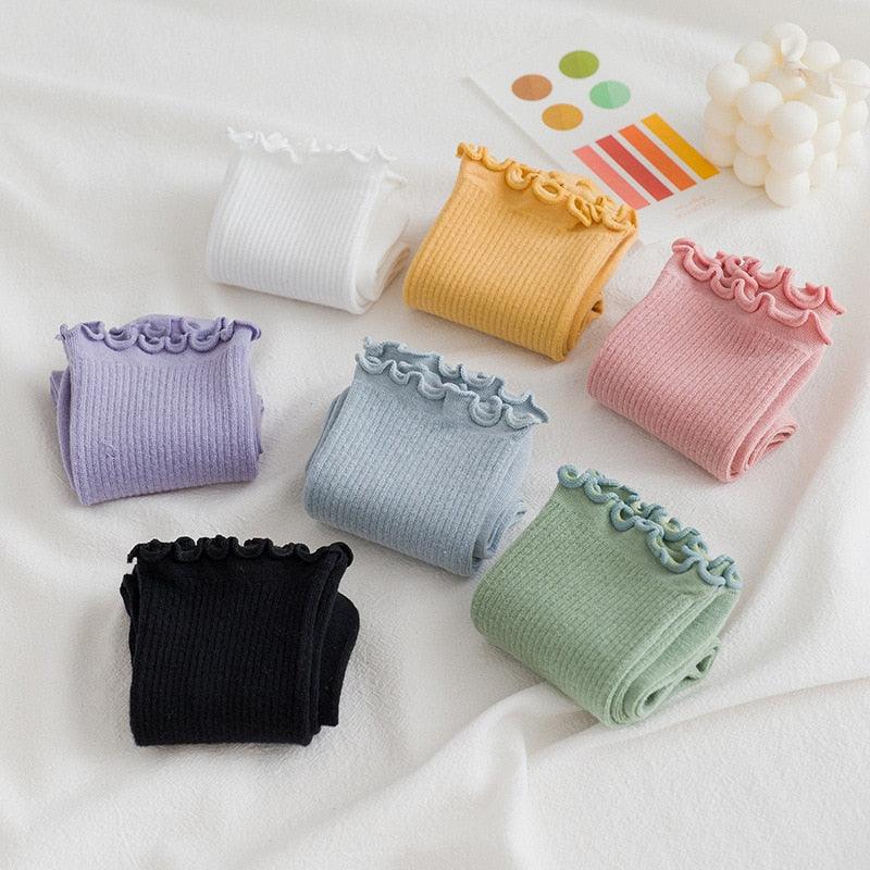 Little Flower Socks Girl's Socks Simple Solid Color Socks Women's Long Socks Kawaii Happy And Funny Breathable Socks For Women