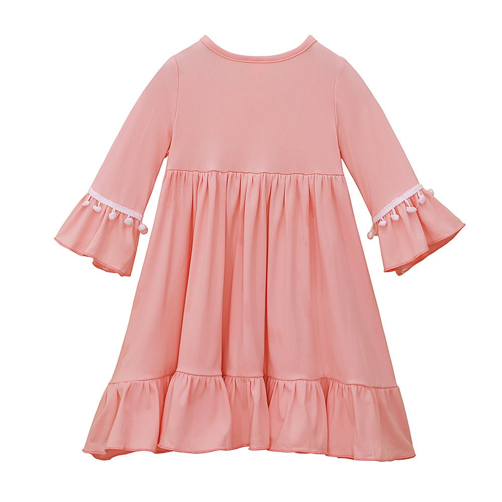 Little Muslimah Girls Dress & Hijab Set with Pom-Pom Trim (MKG028)
