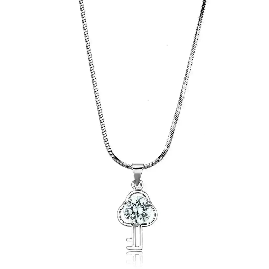 LO4161 - Rhodium Brass Chain Pendant with AAA Grade CZ  in Clear