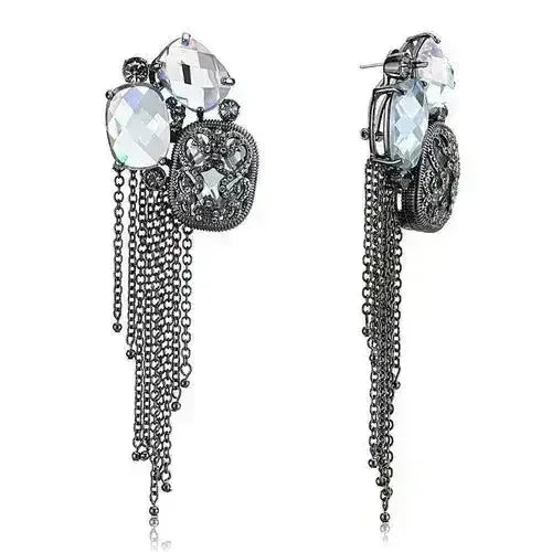 Cobalt Black Brass Earrings with AAA CZ LO4191 - Femstylo