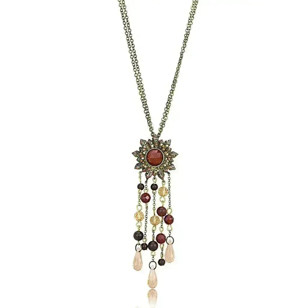 Antique Copper Onyx Pendant | Brass Chain with Garnet Stone - Femstylo