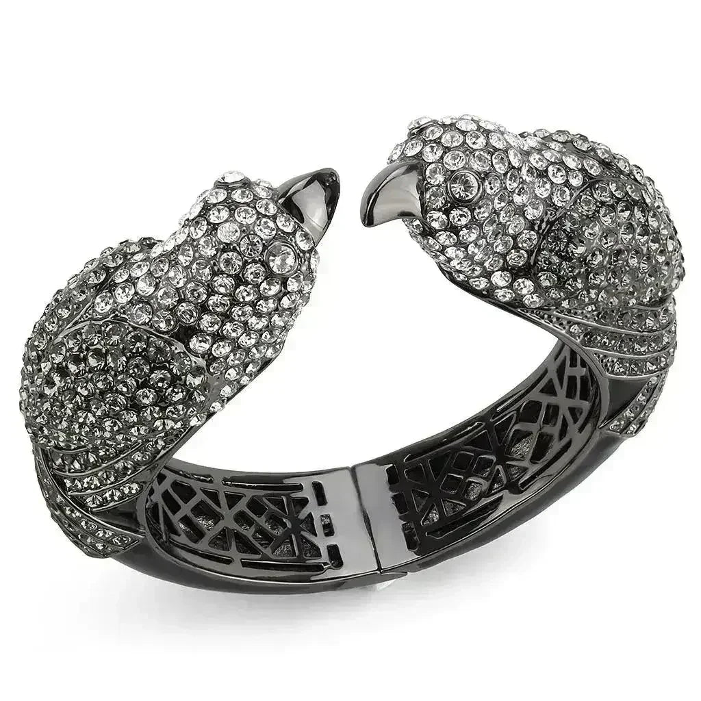LO4333 Ruthenium Brass Bangle – Multi-Color Crystal Statement Piece