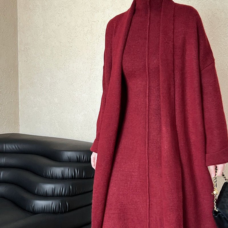 Long Knit Cardigan With Turtleneck Inner Dress For Autumn & Winter (MS177)