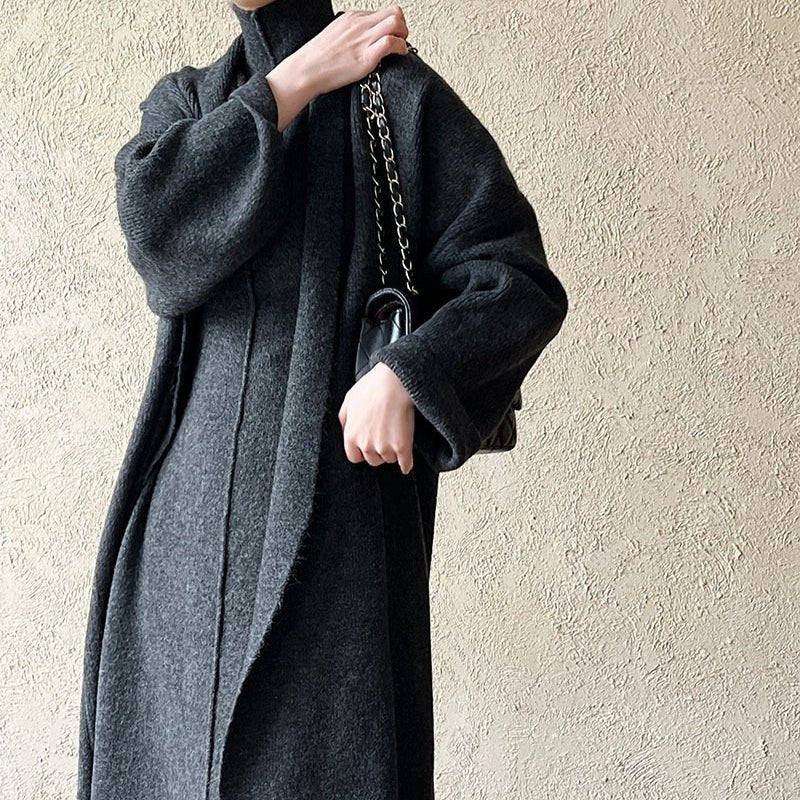 Long Knit Cardigan With Turtleneck Inner Dress For Autumn & Winter (MS177)