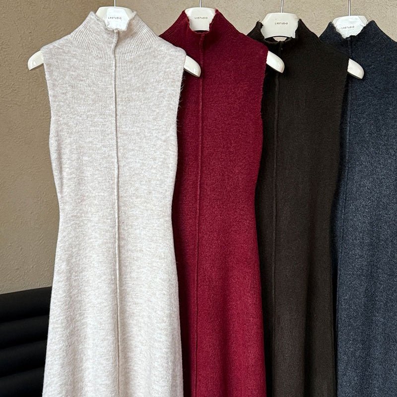Long Knit Cardigan With Turtleneck Inner Dress For Autumn & Winter (MS177)