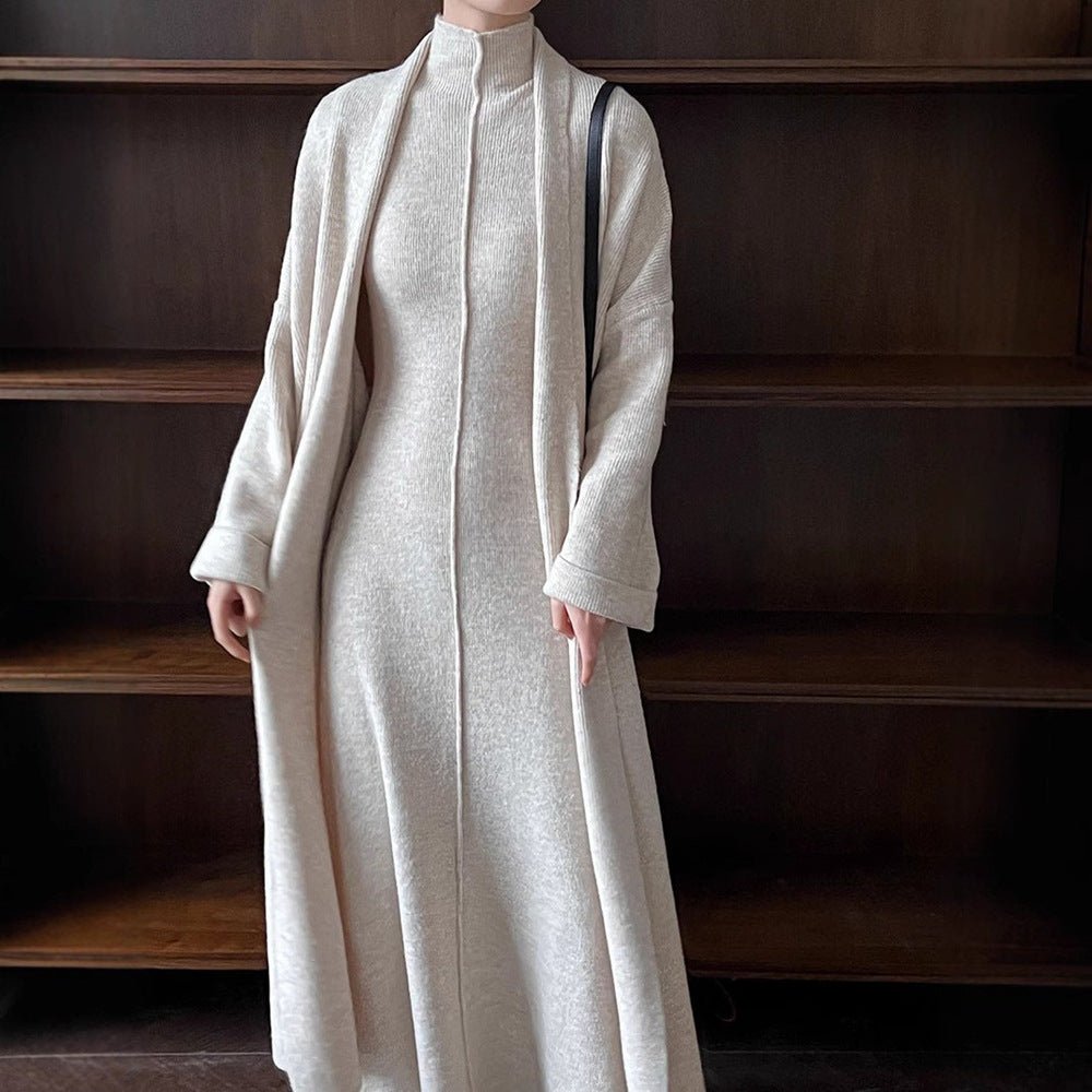 Long Knit Cardigan With Turtleneck Inner Dress For Autumn & Winter (MS177)