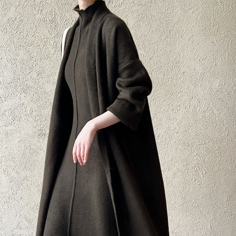 Long Knit Cardigan With Turtleneck Inner Dress For Autumn & Winter (MS177)
