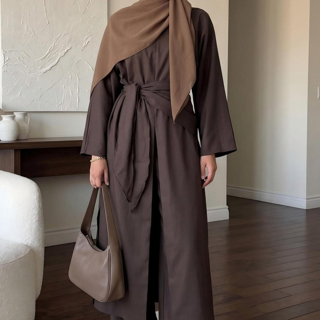 Long-Line Top, Wide-Leg Trousers & Triangle Scarf Three-Piece Co-ord Set(MS484)