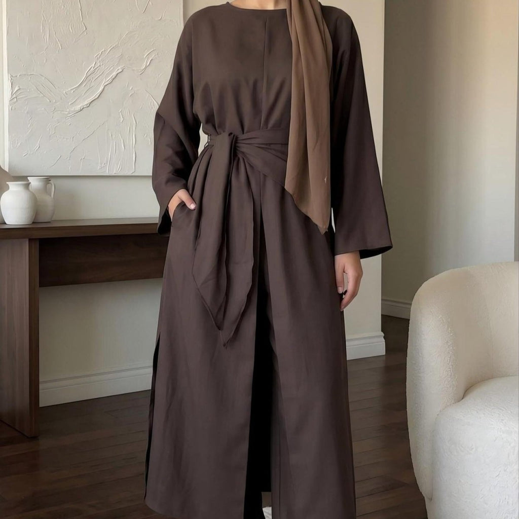 Long-Line Top, Wide-Leg Trousers & Triangle Scarf Three-Piece Co-ord Set(MS484)