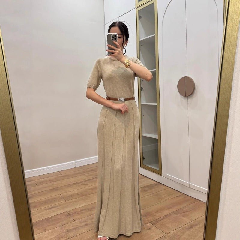 Long Open Cardigan & Pleated Dress Set(MS195)