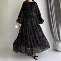 Long Sleeve Belted Chiffon Dress | Elegant Boho Peasant Gown(MA380)